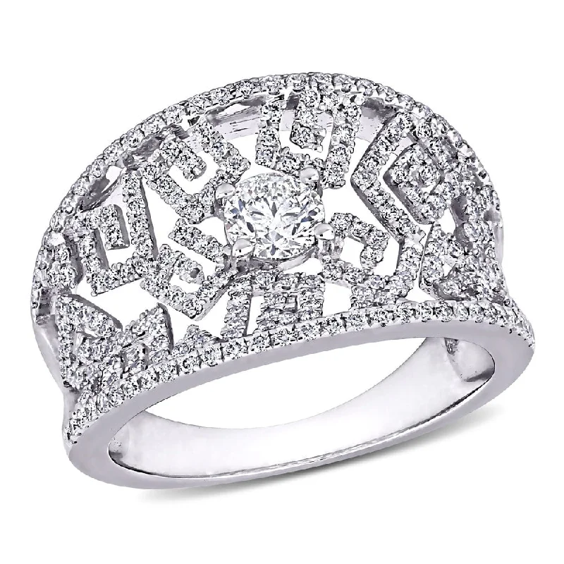 Personalized women’s wedding rings-Miadora 14k White Gold 1ct TDW Diamond Vintage Openwork Ring