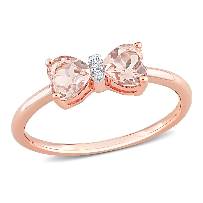 Custom engagement rings with initials-Miadora 1ct TGW Morganite and Diamond Accent Bow Ring in 10k Rose Gold