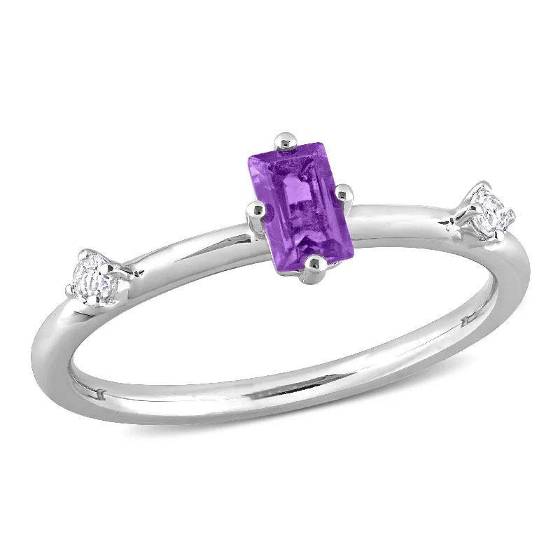 Custom silver rings for anniversary gifts-Miadora 2/5ct TGW Emerald Cut Amethyst and White Topaz 3-Stone Ring in Sterling Silver