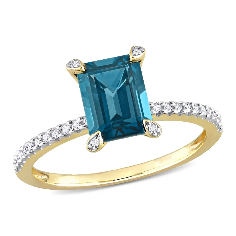 Simple engagement rings for women-Miadora 2ct TGW London Blue Topaz and 1/10ct TDW Diamond Octagonal Ring in 14k Yellow Gold