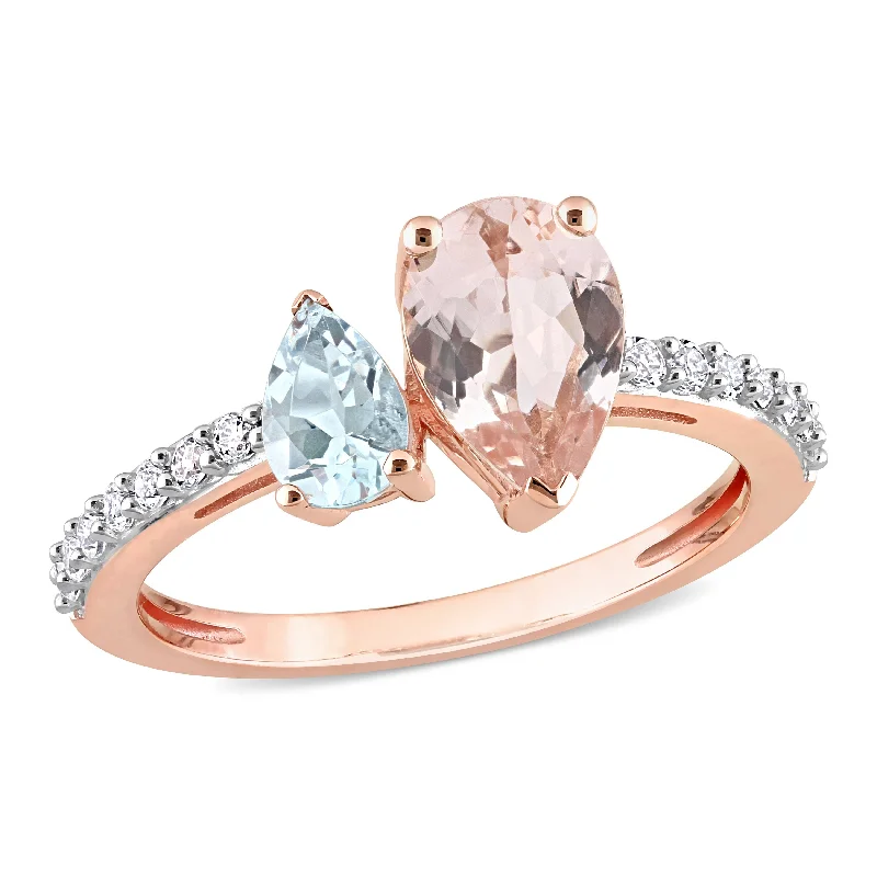 Gold stacking rings for women-Miadora 2ct TGW Pear Shape Morganite, Aquamarine and White Topaz Ring in 10k Rose Gold