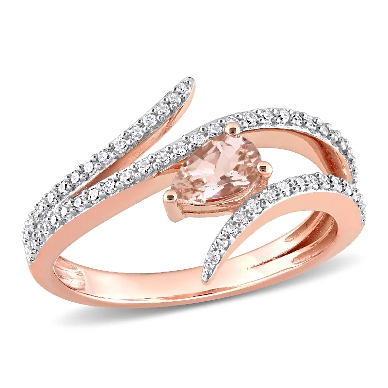 Custom signet rings for men’s gifts-Miadora 3/8ct TGW Pear Shape Morganite and 1/4ct Diamond Open Wrap Ring in 10k Rose Gold