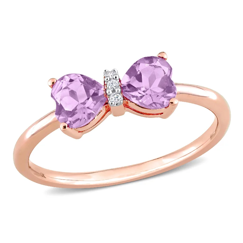 Simple gemstone rings for women-Miadora 4/5ct TGW Amethyst and Diamond Accent Bow Ring in 10k Rose Gold