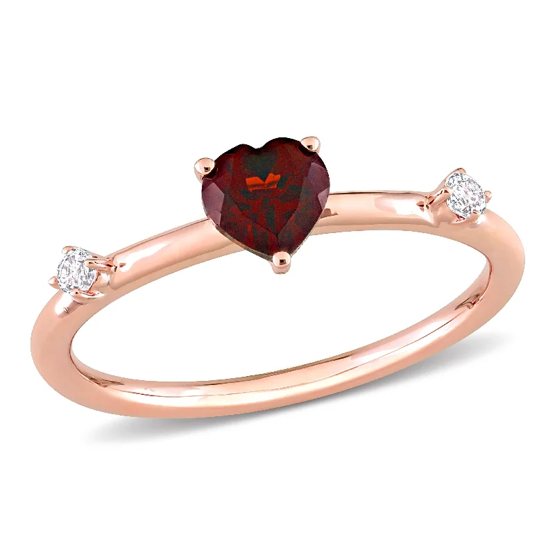 Luxury rings for men with birthstones-Miadora 5/8ct TGW Heart Garnet and White Topaz Stackable Ring in 10k Rose Gold