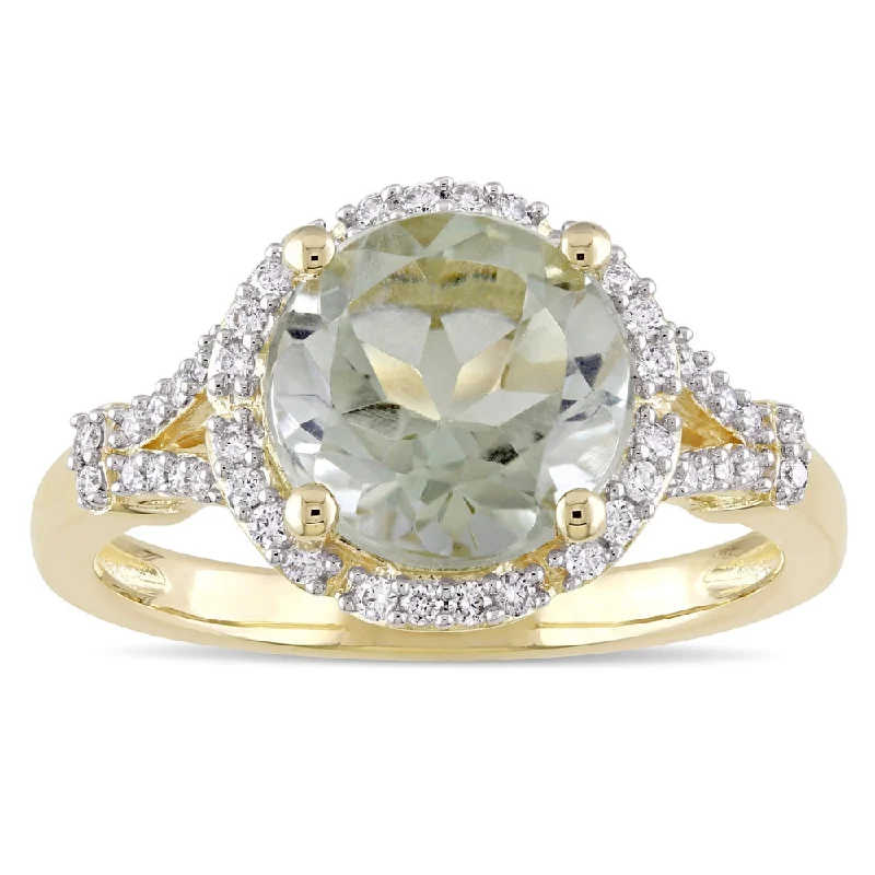 Women’s gold rings with diamonds-Miadora Signature Collection 14k Yellow Gold Green Amethyst and 1/5ct TDW Diamond Halo Floral Ring (