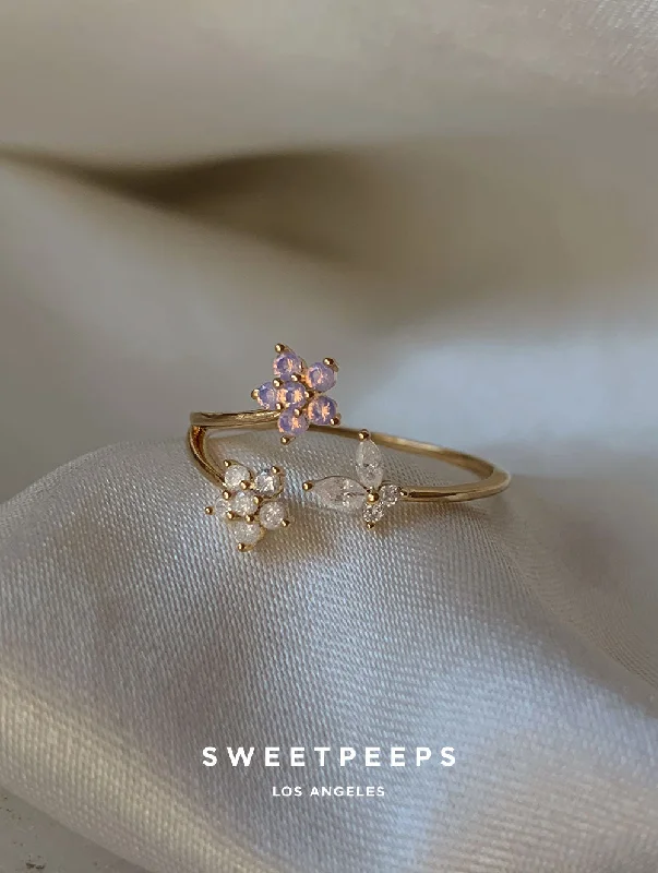 Custom gold wedding rings for women-Natalie Pastel Floral Ring