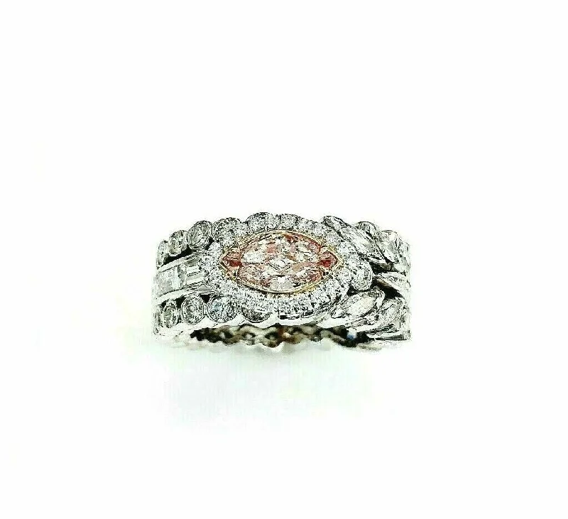 Custom diamond rings for anniversary gifts-Natural 0.81 Carat GIA Fancy Pink Diamond w 3.60 Carats in Custom Eternity Ring