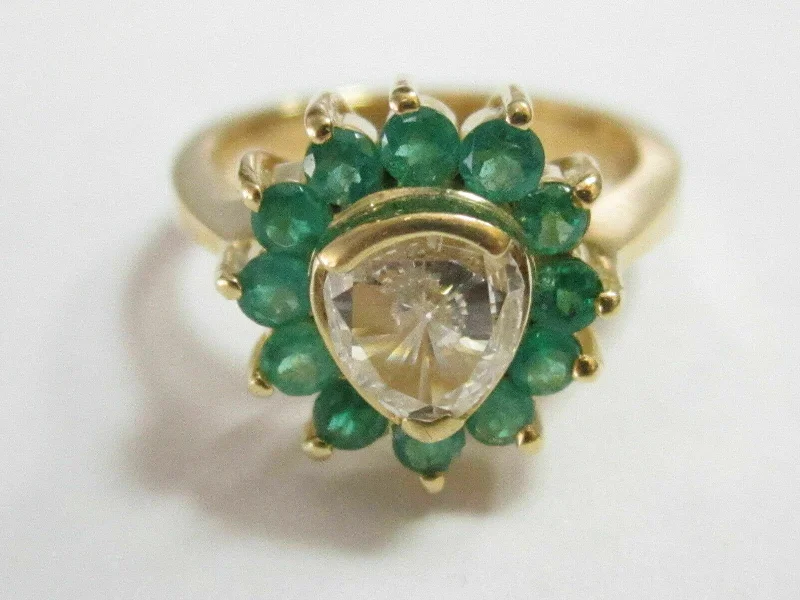 Custom silver rings for men-Natural Old European Cut Diamond & Natural Green Emerald Accents Ring Size 7 18k