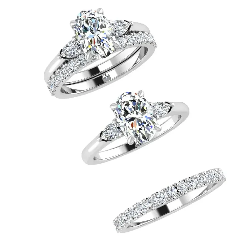 Men’s signet rings with engraving-Oval and Pear Lab Grown Diamond Bridal Set White Gold 14K