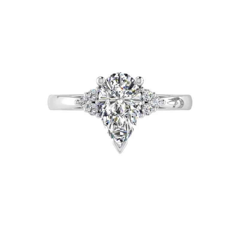 Women’s diamond rings for engagement-Pear Diamond Engagement Ring with Accents 18K White Gold