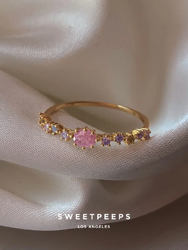 Vintage engagement rings with diamonds-Pink Tones Crystal Ring