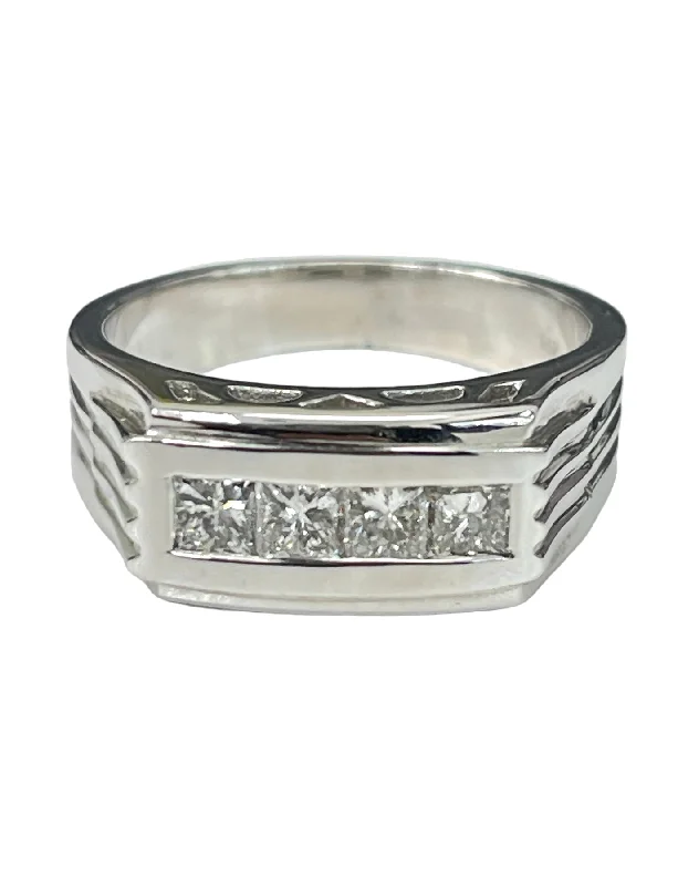 Designer rings with diamonds for women-Princess Cut Single Row Diamond Band White Gold 14kt