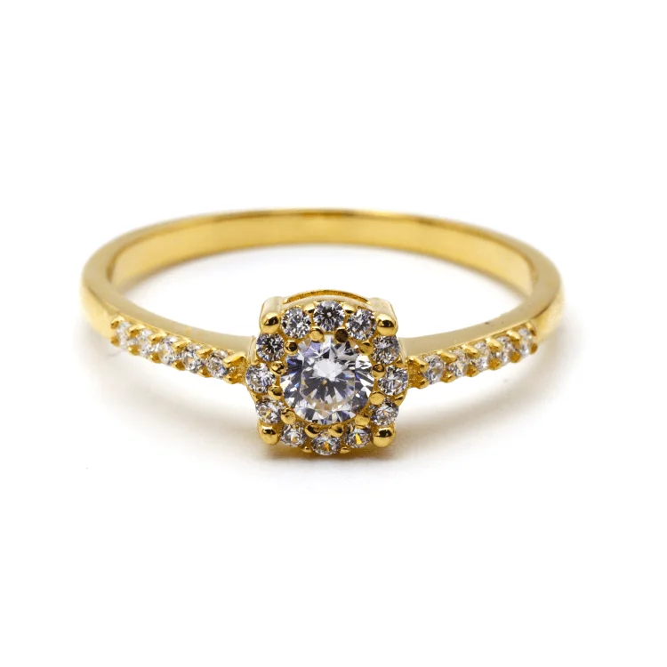 Custom promise rings with engraving-Real Gold Exquisite Luxury Solitaire Stone Ring with Regal Design 0377 (SIZE 8) R2531