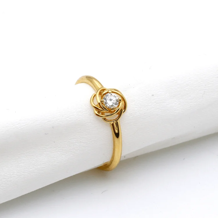 Personalized engagement rings for women-Real Gold Flower Stone Ring 0425 (Size 9) R2004