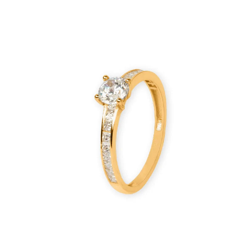 Custom gold engagement rings for women-Real Gold Luxury Covered Solitaire Stone Ring 0232 (Size 10) R2204