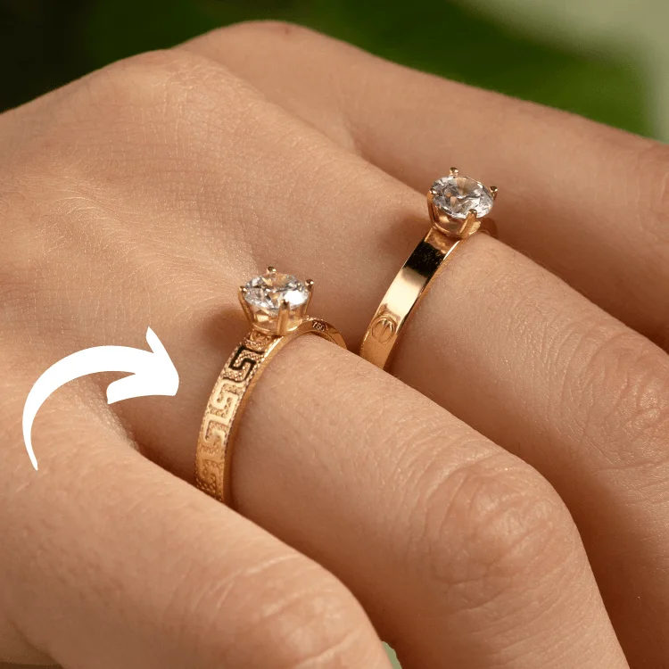 Fashion rings with diamonds for women-Real Gold Maze Hoop Solitaire Ring 0665 (SIZE 5.5) R2409