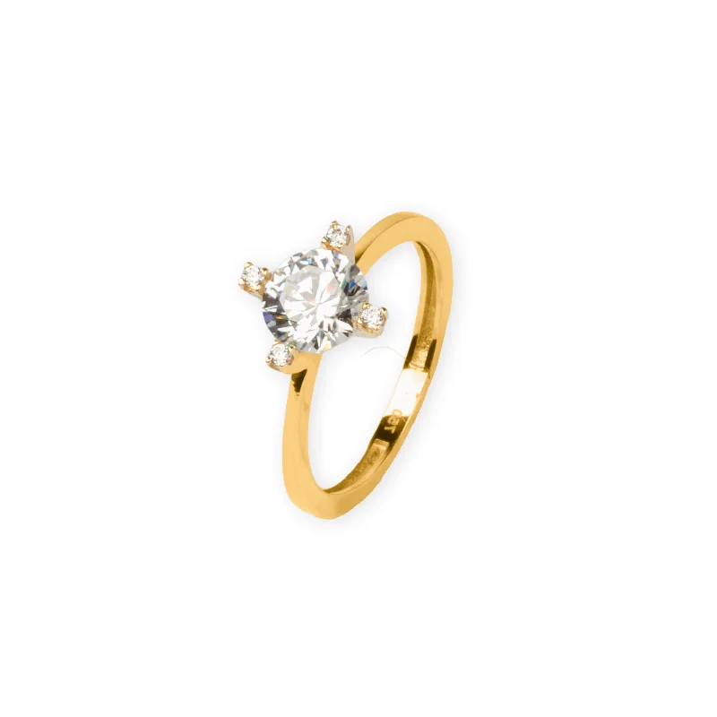 Vintage wedding bands for women-Real Gold Solitaire Ring 0056 (SIZE 10) R2308