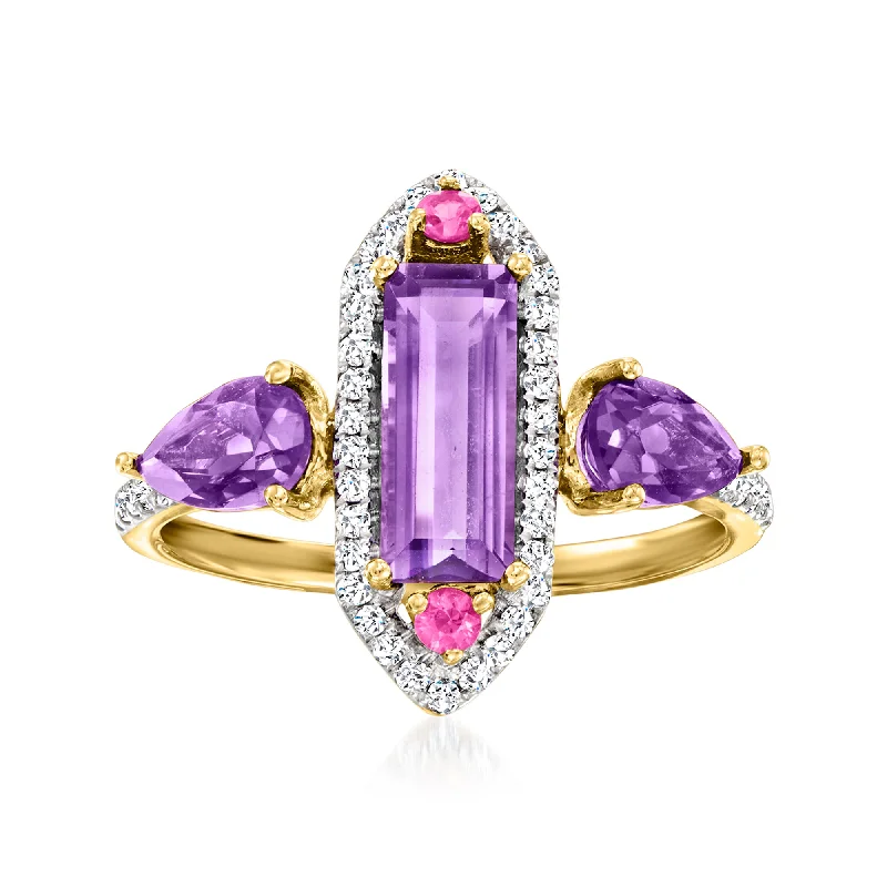 Custom rings for anniversary gifts-Ross-Simons Amethyst and . Pink Sapphire Ring With . Diamonds in 14kt Yellow Gold