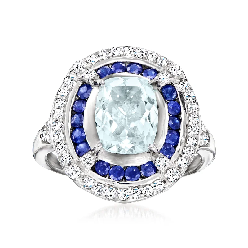 Stackable rings with diamonds for women-Ross-Simons Aquamarine and . Sapphire Ring With . White Topaz in Sterling Silver