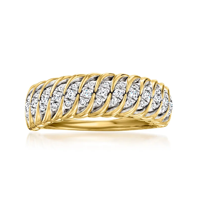 Fashionable rings with pearls for women-Ross-Simons Diamond Croissant Ring in 18kt Gold Over Sterling