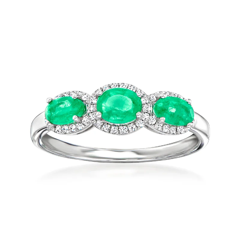 Gold wedding rings for men-Ross-Simons Emerald and . Diamond Ring in 14kt White Gold