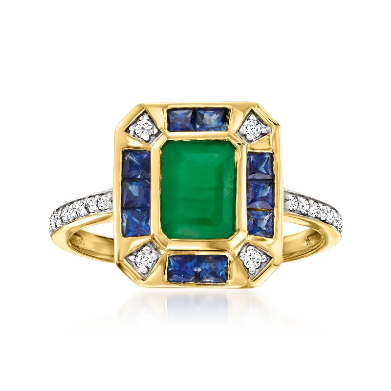 Unique rings with colored stones-Ross-Simons Emerald and . Sapphire Ring With . Diamonds in 14kt Yellow Gold