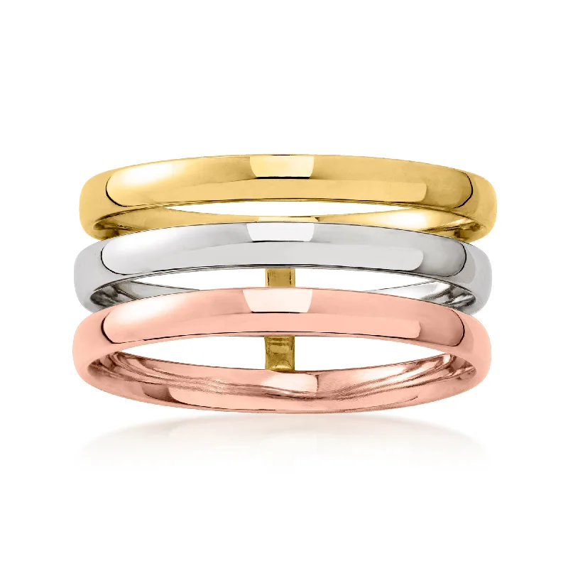 Personalized rings with initials-Ross-Simons Italian 14kt Tri-Colored Gold 3-Row Ring