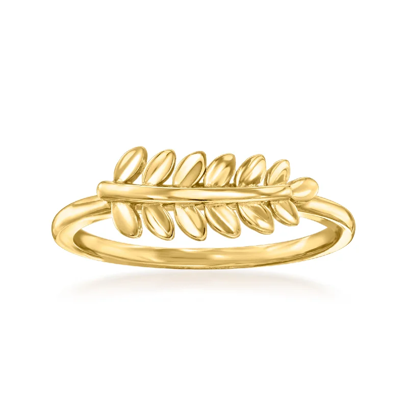 Custom rings with engraving for men-Ross-Simons Italian 14kt Yellow Gold Leaf Ring