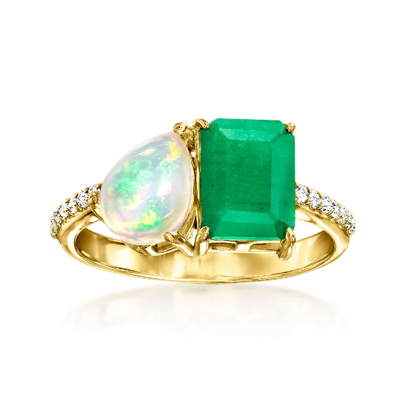 Sterling silver promise rings for her-Ross-Simons Opal and Emerald Toi Et Moi Ring With . White Topaz in 18kt Gold Over Sterling