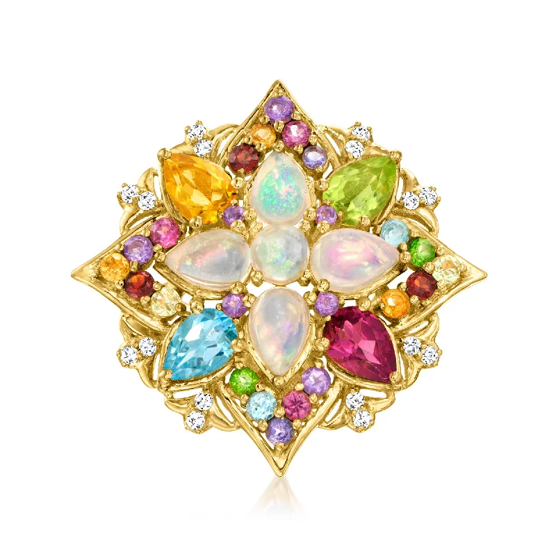 Vintage engagement rings with diamonds-Ross-Simons Opal and Multi-Gemstone Ring in 18kt Gold Over Sterling