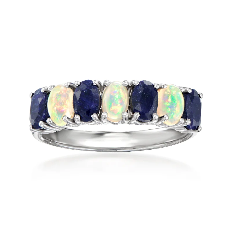 Luxury engagement rings for men-Ross-Simons Opal and Sapphire Ring in Sterling Silver