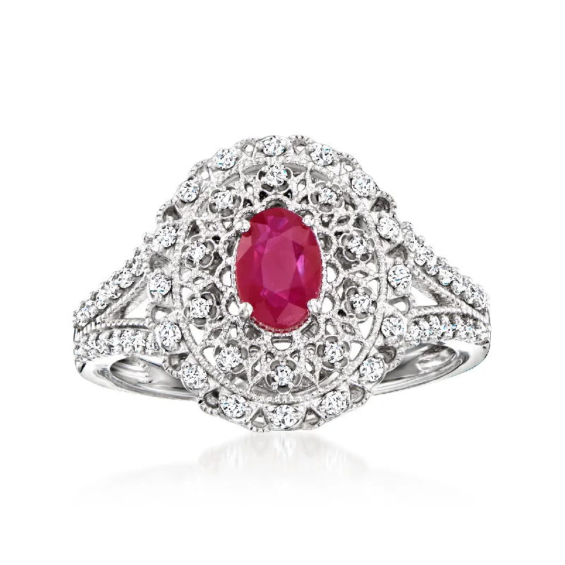 Custom birthstone rings for her-Ross-Simons Ruby and . Diamond Milgrain Ring in Sterling Silver