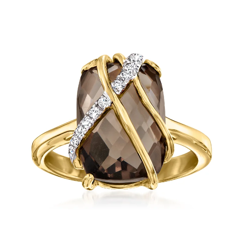 Sterling silver rings for men-Ross-Simons Smoky Quartz and . White Zircon Ring in 18kt Gold Over Sterling