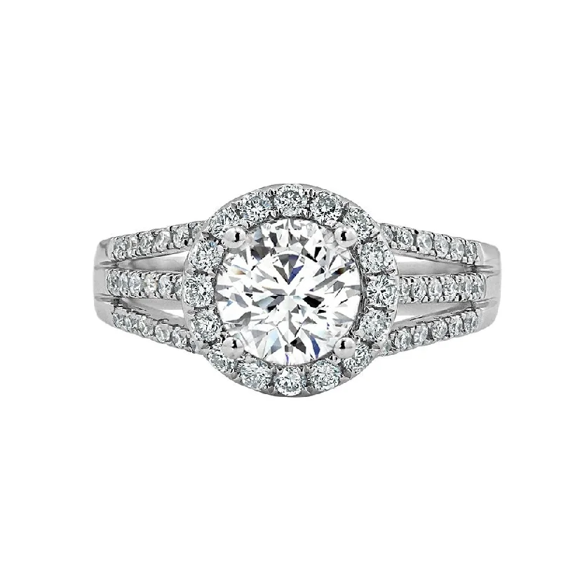 Simple gold rings for women-Round 1 5/8ct Moissanite and 1/2ct TDW Diamond Halo Engagement Ring