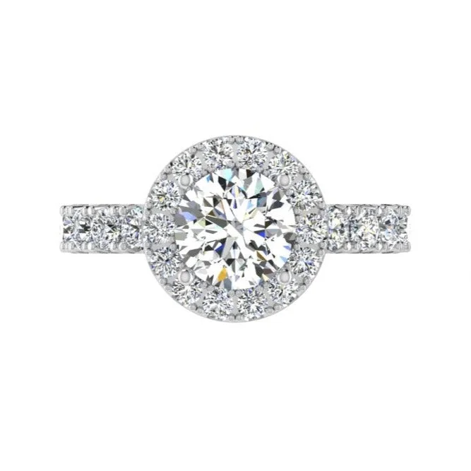 Classic diamond rings for women-Round Halo Diamond Engagement Ring Flower Detailing 1.50ctw