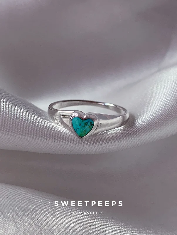 Men’s wedding bands with gemstones-Rowyn Turquoise Heart Ring - Silver