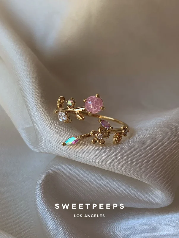 Custom birthstone rings for her-Sabrina Pink Crystal Ring