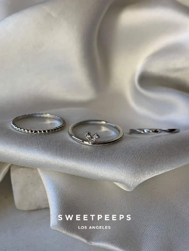 Vintage engagement rings for sale-Self Love 3 Ring Set - Silver