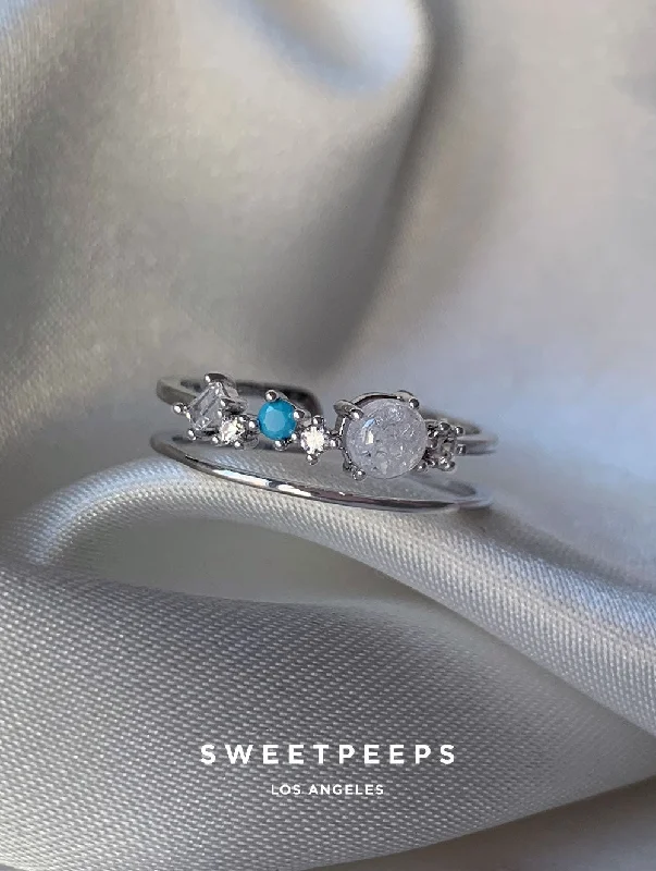 Luxury engagement rings with sapphires-Silver Turquoise Double Band Ring