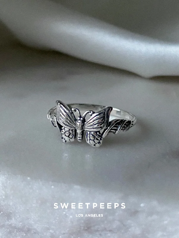 Adjustable engagement rings for women-Sterling Silver Butterfly Ring