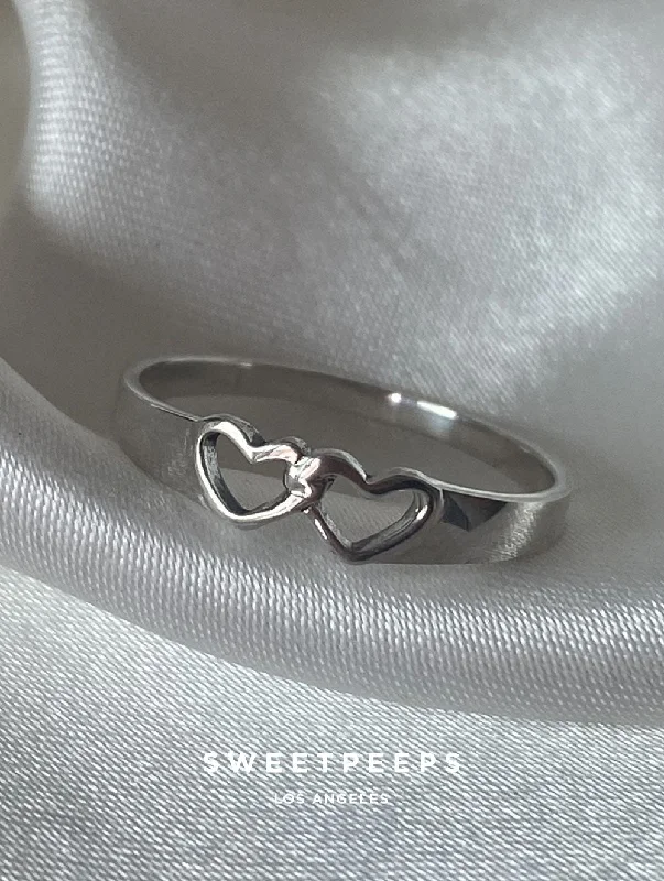 Simple diamond wedding bands for men-Sterling Silver Heart Links Ring