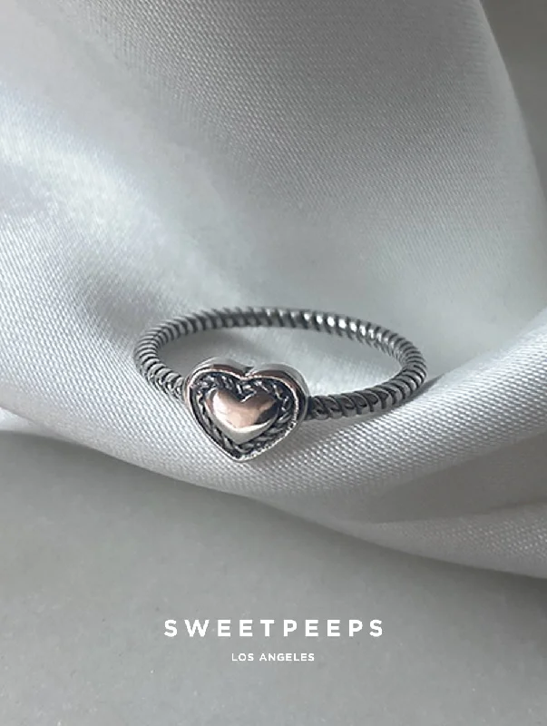 Personalized silver rings for men-Sterling Silver Heart Rope Ring