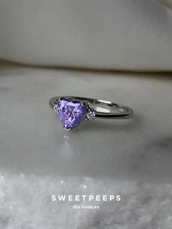 Custom name rings for her-Sterling Silver Lavender Heart Ring