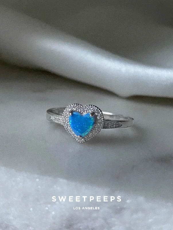 Custom name rings with gemstones-Sterling Silver Opal Heart Ring