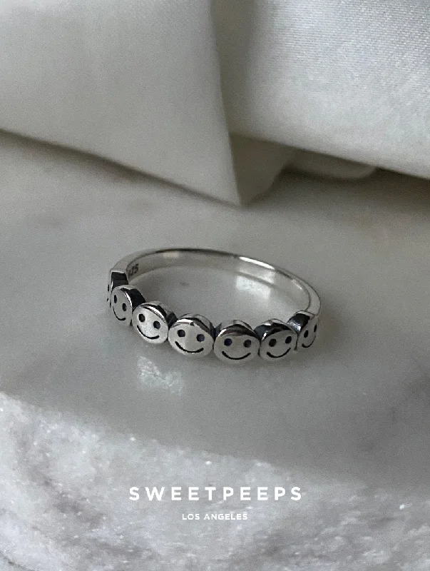 Personalized women’s wedding rings-Sterling Silver Smiley Face Ring