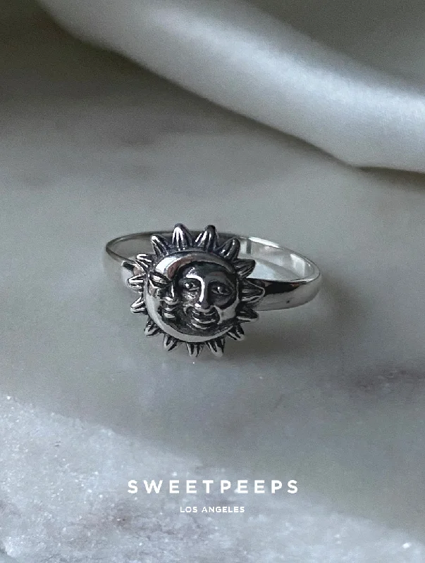 Elegant diamond rings for women-Sterling Silver Sun Meets Moon Ring