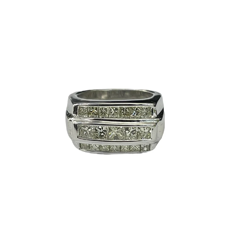 Custom gemstone rings for men-Three Rows Princess Cut Diamond Band Ring White Gold 14kt