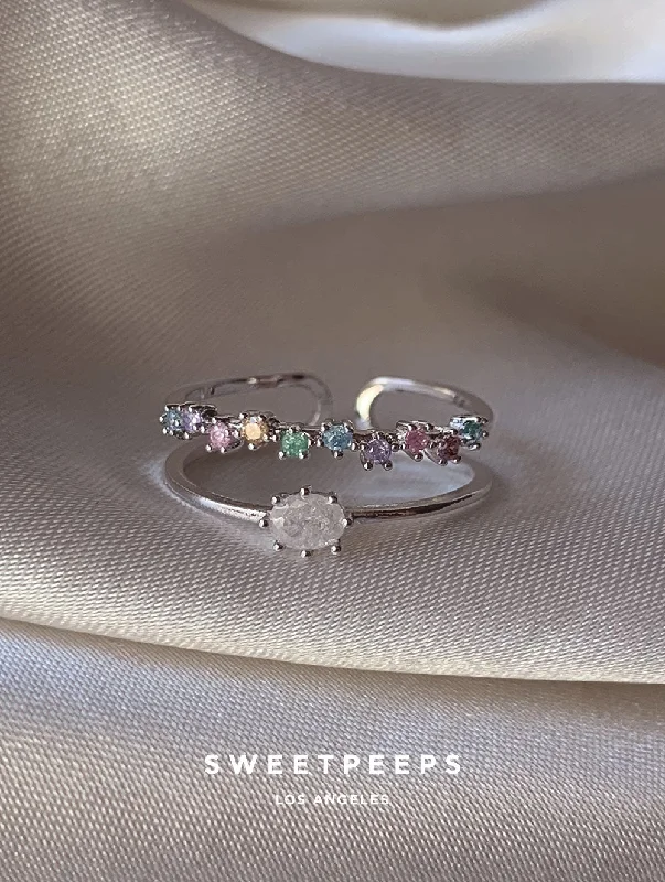 Affordable engagement rings with diamonds-Veronica Pastel Rainbow Ring - Silver