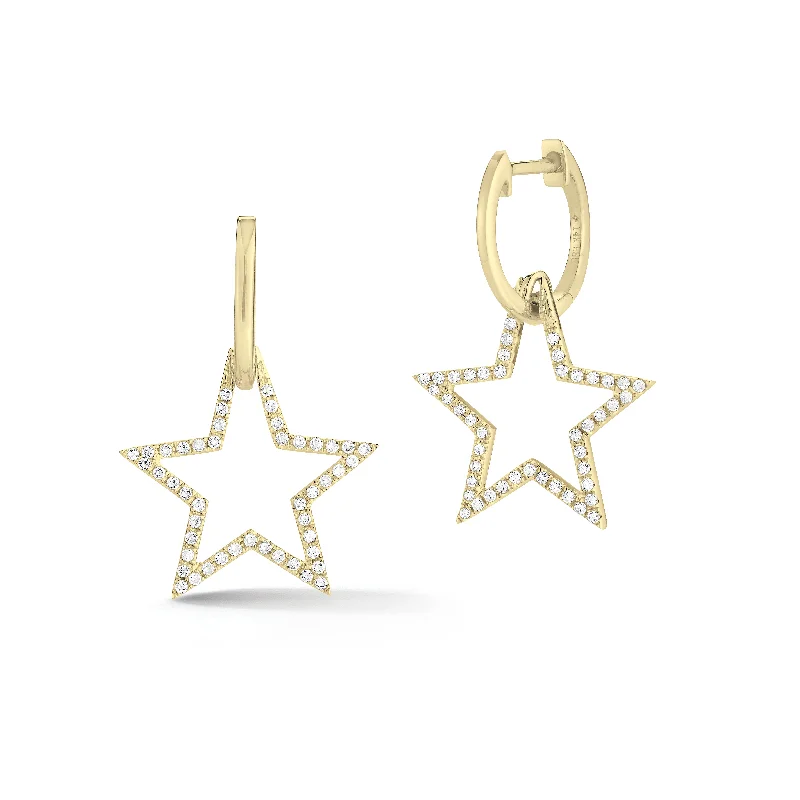 cute earrings for teenagers -Diamond Star Cutout Dangle Earrings