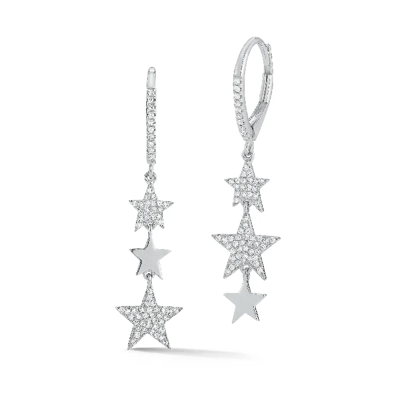 hoop earrings with charms for women -Diamond Triple Star Dangle Earrings